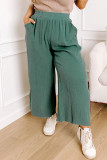 Smoke Green Plus Size Textured Frayed Edge Wide Leg Pants