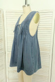 Distressed V Neck Denim Overall 