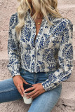 Sky Blue Bohemian Printed Bishop Sleeve Lace Shirt