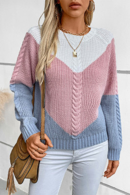 Colorblock Cable Knitted Sweater