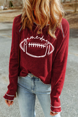 Red Game Day Rugby Football Graphic Thermal Knit Top