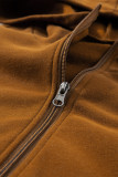 Chestnut Color Block Half Zip Kangaroo Pocketed Hoodie