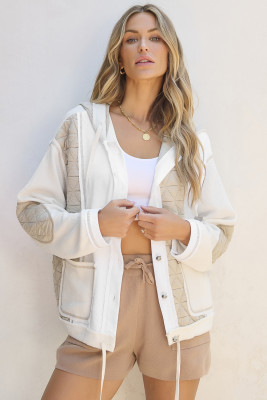 Beige Quilted Textured Patchwork Loose Fit Hooded Jacket