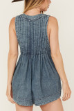 Distressed V Neck Denim Overall 