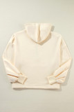 Beige Fleece Lined Half Zipper Kangaroo Pockets Loose Hoodie