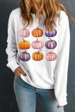 Beige Thanksgiving Halloween Pumpkin Graphic Pullover Sweatshirt