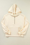 Beige Fleece Lined Half Zipper Kangaroo Pockets Loose Hoodie