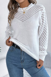 Solid Color Lantern SLeeves Eyelet Sweater 