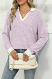 V Neck Long Sleeves Knitting Top 