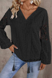 V Neck Lace Crochet Long Sleeves Top 