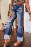 Dusk Blue Mineral Wash High Rise Ripped Jeans