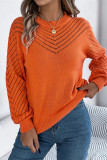 Solid Color Lantern SLeeves Eyelet Sweater 