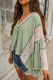 Grass Green Crochet Detail Exposed Seam High Low Loose Top