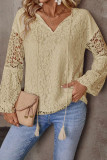 V Neck Lace Crochet Long Sleeves Top 