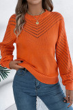 Solid Color Lantern SLeeves Eyelet Sweater 