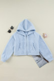 Beau Blue Cropped Sherpa Zip Up Hoodie