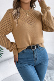 Solid Color Lantern SLeeves Eyelet Sweater 