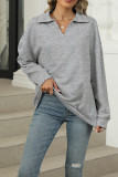 Solid Color Turndown Collar Sweatshirt 