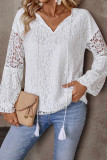 V Neck Lace Crochet Long Sleeves Top 