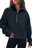 Plain Zipper Stand Collor Kangaroo Pockets Sweatshirt 