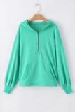 Aruba Blue Solid Kangaroo Pocket Half Zipper Oversized Hoodie