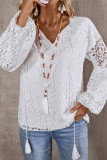 V Neck Lace Crochet Long Sleeves Top 