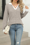 V Neck Long Sleeves Knitting Top 