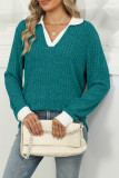 V Neck Long Sleeves Knitting Top 