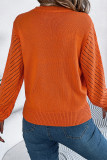 Solid Color Lantern SLeeves Eyelet Sweater 