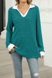 V Neck Long Sleeves Knitting Top 