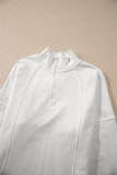 White Zipped Neck Pullover Drop Shoulder Sweatshirt