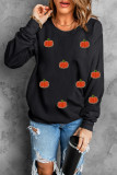 Black Halloween Pumpkin Graphic Drop Shoulder Sweatshirt