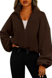 Zipper Stand Collar Fleece Coat 