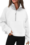 Plain Zipper Stand Collor Kangaroo Pockets Sweatshirt 