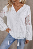 V Neck Lace Crochet Long Sleeves Top 