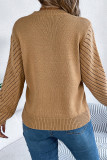 Solid Color Lantern SLeeves Eyelet Sweater 