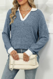 V Neck Long Sleeves Knitting Top 