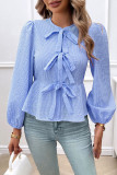 Bubble Sleeves Tie Knot Shirt 