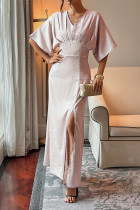 Pink Split V Neck Maxi Dress 