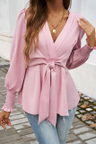 Puff Sleeves V Neck Bowknot Top 