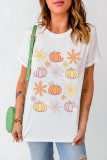 White Floral Pumpkin Graphic Crewneck Halloween T Shirt