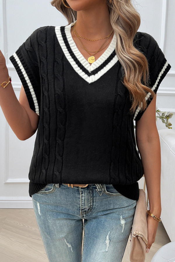 Cable Knit V Neck Vest Sweater 