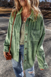 Mist Green Patched Pocket Button Up Corduroy Shacket