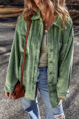 Mist Green Patched Pocket Button Up Corduroy Shacket