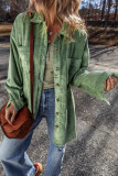 Mist Green Patched Pocket Button Up Corduroy Shacket