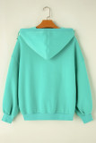 Mint Green Half Zip Kangaroo Pocket Drop Shoulder Hoodie