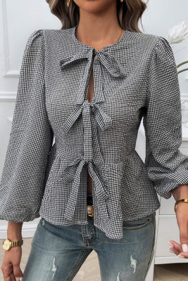 Bubble Sleeves Tie Knot Shirt 