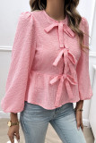 Bubble Sleeves Tie Knot Shirt 