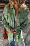 Mist Green Patched Pocket Button Up Corduroy Shacket