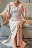 Pink Split V Neck Maxi Dress 